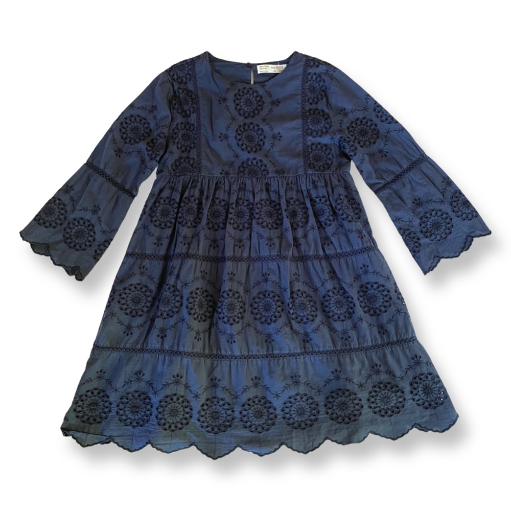 Zara Kids Navy Embroidered Eyelet Dress - Size 11-12
